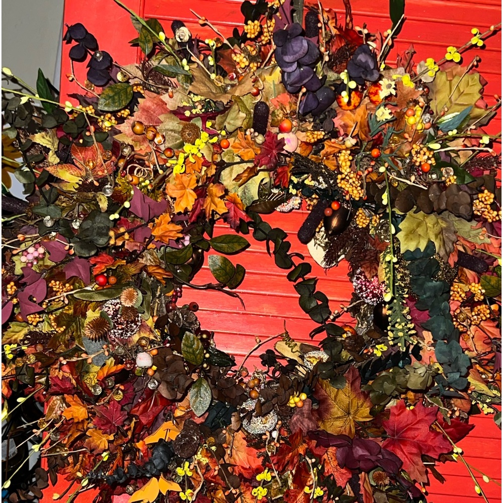 Hand made fall colored wreath, one of a kind no duplicates here! 26L X 26W.